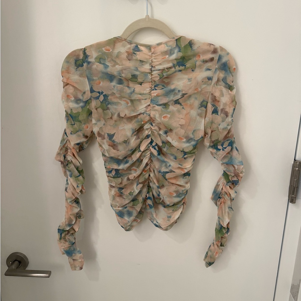 Astr Multicolor Mesh Ruched Blouse - Picture 2 of 2